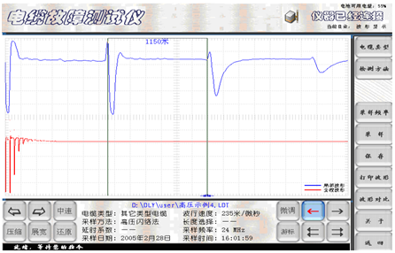 二次脉冲电缆故障测试仪冲击高压闪络法测试结果界面